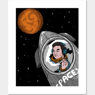 Elon Musk Rides SpaceX Starship To Mars Fan Artwork Black Background Posters and Art